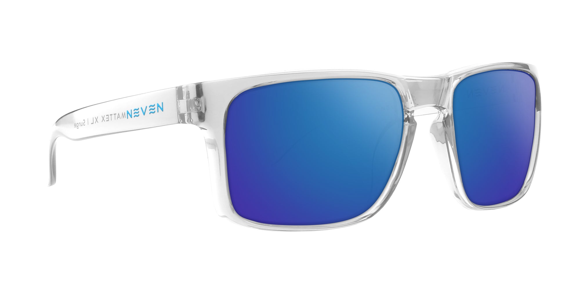 Surge clear rectangular prescription glasses with blue lenses .