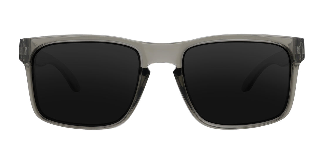 Stormy clear gray rectangular prescription glasses from Neven Eyewear.