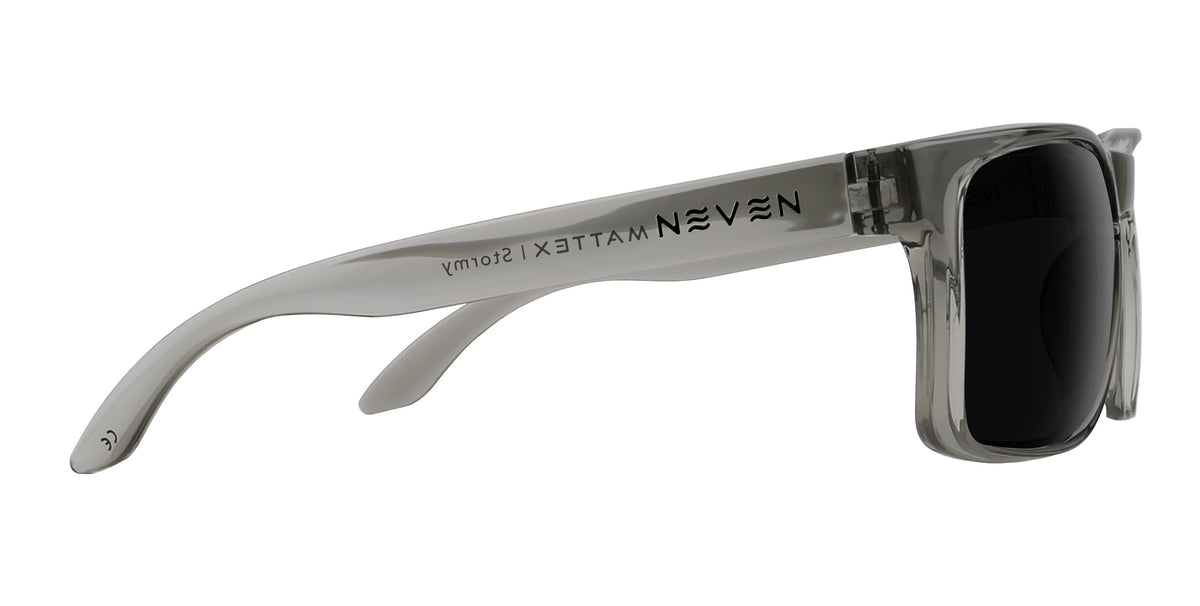 Stormy clear gray rectangular prescription glasses from Neven Eyewear.