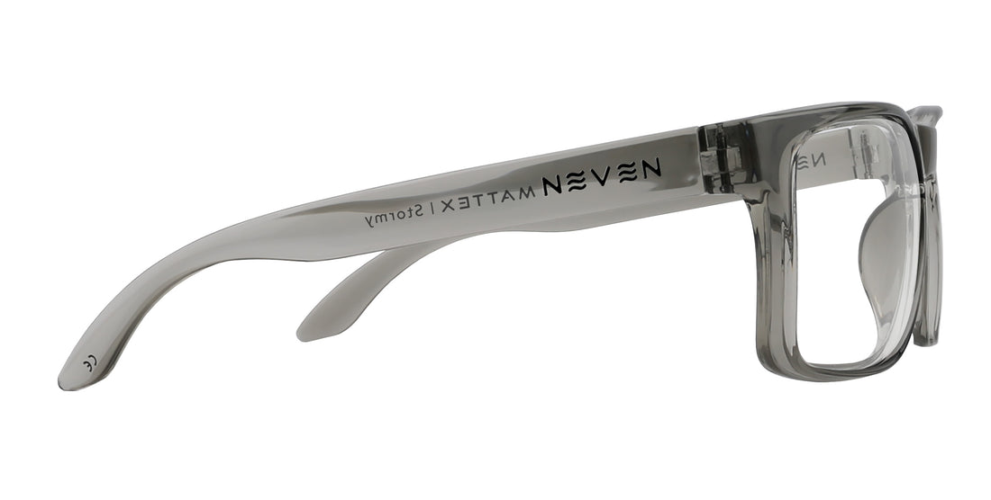 Stormy clear gray rectangular prescription glasses from Neven Eyewear.