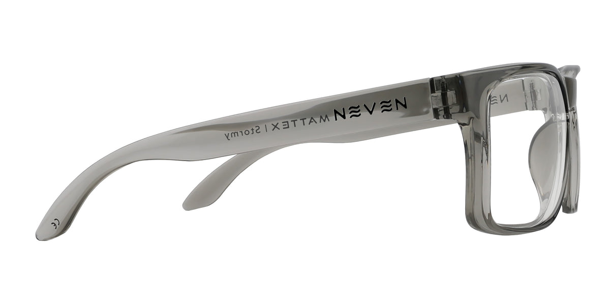 Stormy clear gray rectangular prescription glasses from Neven Eyewear.