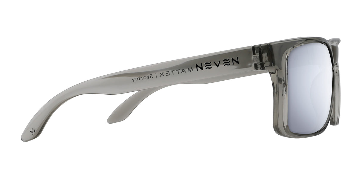 Stormy clear gray rectangular prescription glasses from Neven Eyewear.
