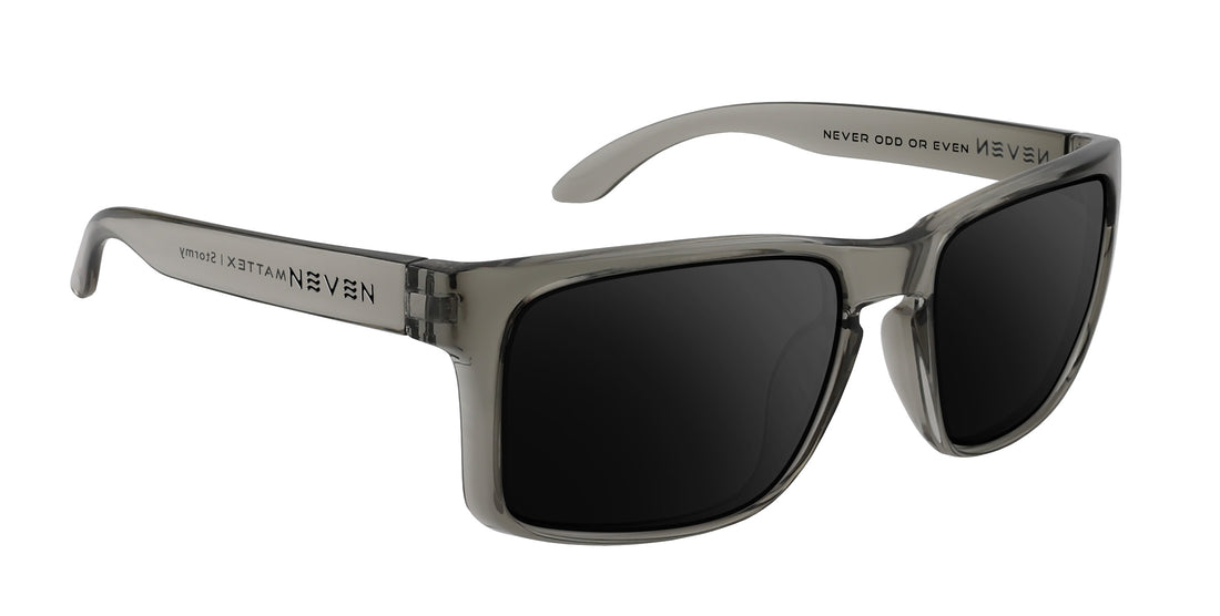 Stormy clear gray rectangular prescription glasses from Neven Eyewear.
