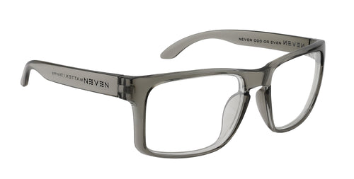 Stormy clear gray rectangular prescription glasses from Neven Eyewear.