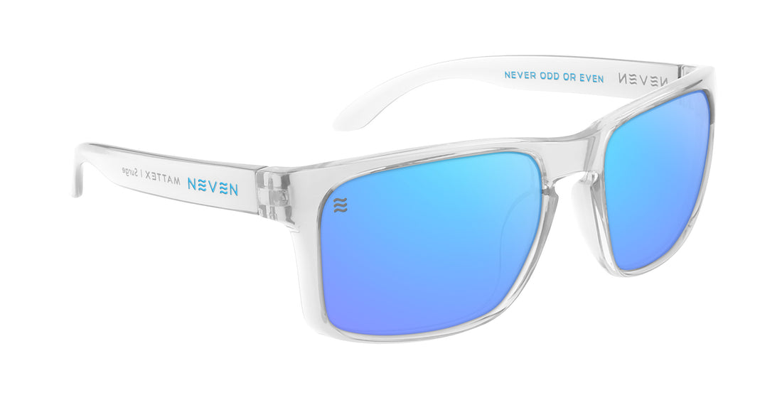 Surge clear rectangular polarized sunglasses from Neven Eyewear.