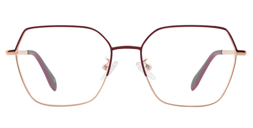 Daisy Gold/Burgundy Rectangle Prescription Glasses from Neven Eyewear.