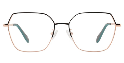 Rose gold rectangular glasses with green accents