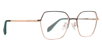 Rose gold rectangular glasses with green accents