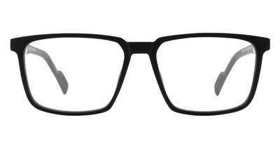 Morpheus eyeglasses with a black frame and green accents
