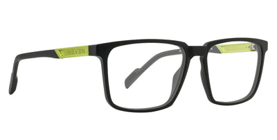 Morpheus eyeglasses with a black frame and green accents