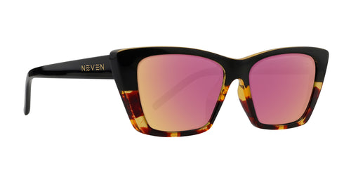 Rose-Pink sunglasses with a square frame and tortoiseshell arms