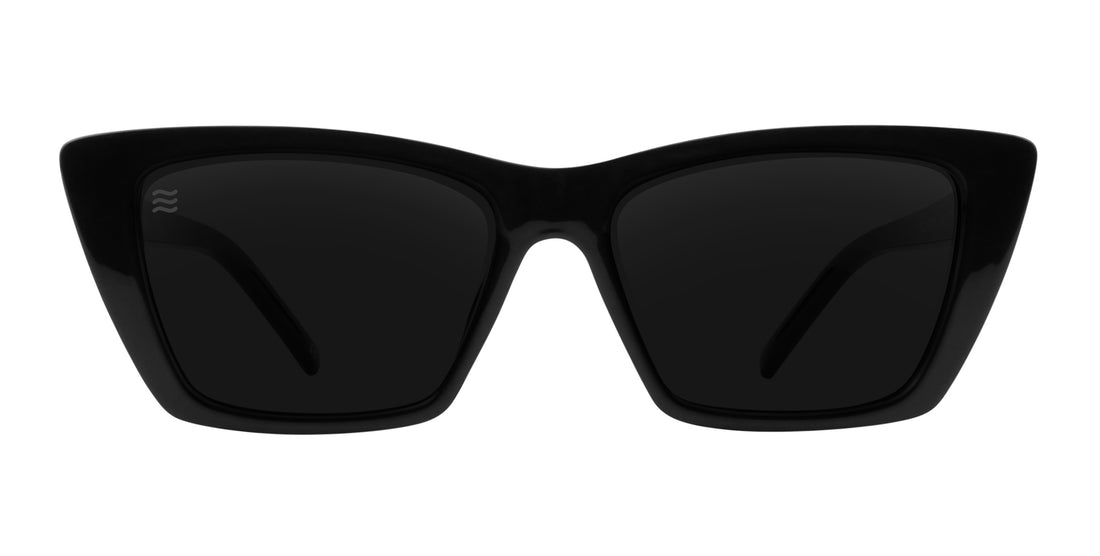 Black cat-eye sunglasses with polarized lenses.