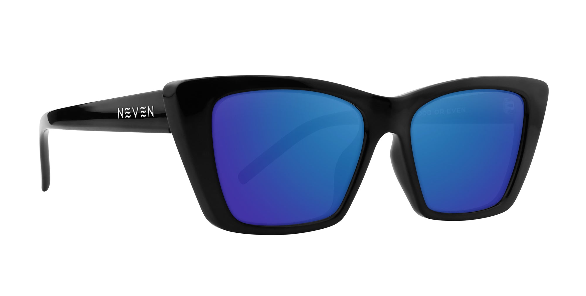 Noir Black Cat Eye Prescription Glasses with blue lenses.