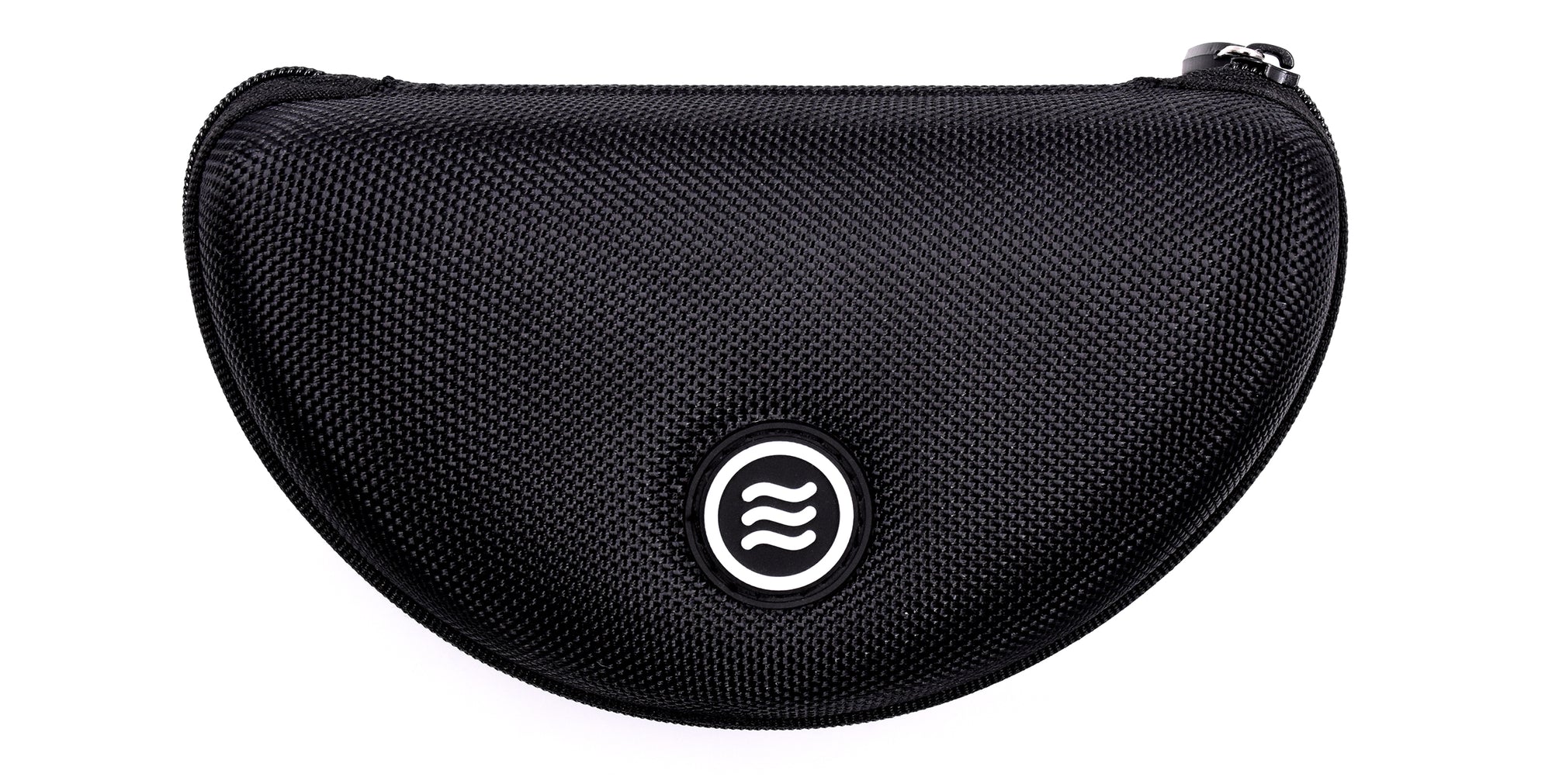 Black hard case for sunglasses with Tilde logo, zippered design