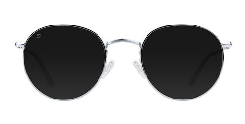 Ivy Silver Round polarized sunglasses with black lenses.