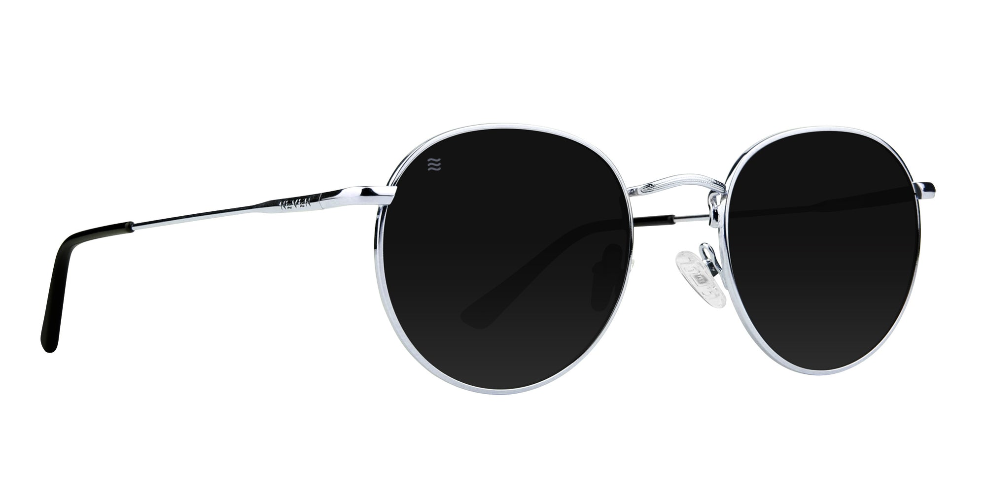 Ivy Silver Round polarized sunglasses with black lenses.
