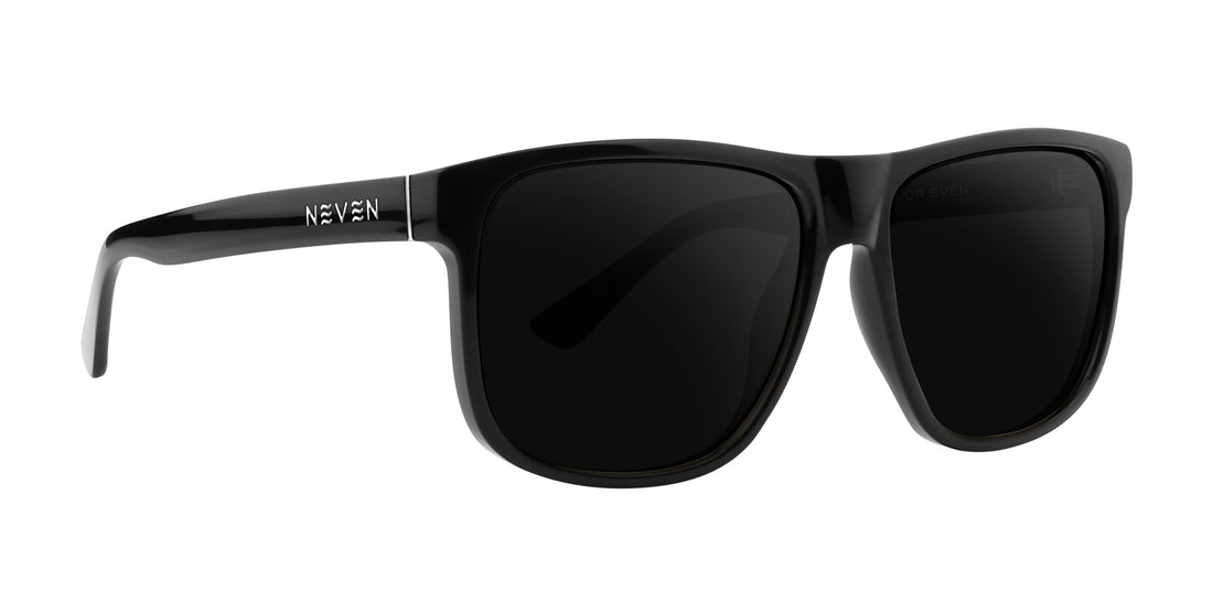 Cinder black square prescription glasses with dark lenses.