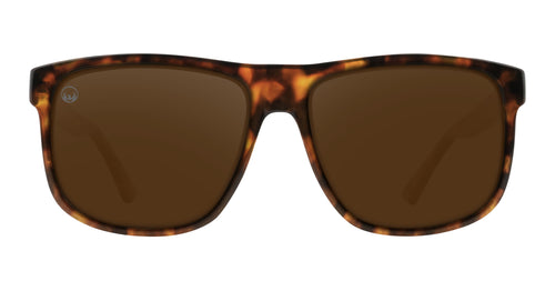 Tortoiseshell-patterned sunglasses with brown polarized lenses.