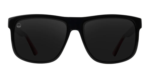 Black rectangular sunglasses with dark lenses.