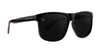 Ignite Black Rectangle polarized sunglasses with black lenses and red accents.