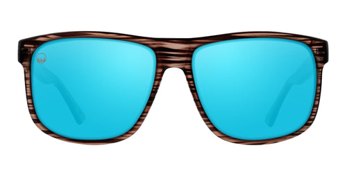 Solana Dark Brown Striped Square Polarized Sunglasses with Blue Lenses