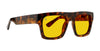 Amar tortoise shell rectangular polarized sunglasses with yellow lenses.