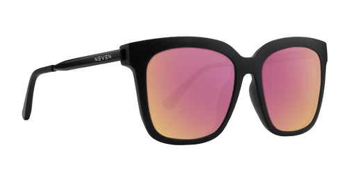 Black sunglasses with rose-pink lenses