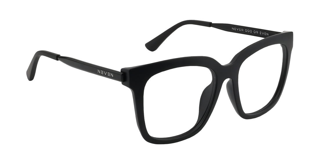 Lido matte black square prescription glasses from Neven Eyewear.