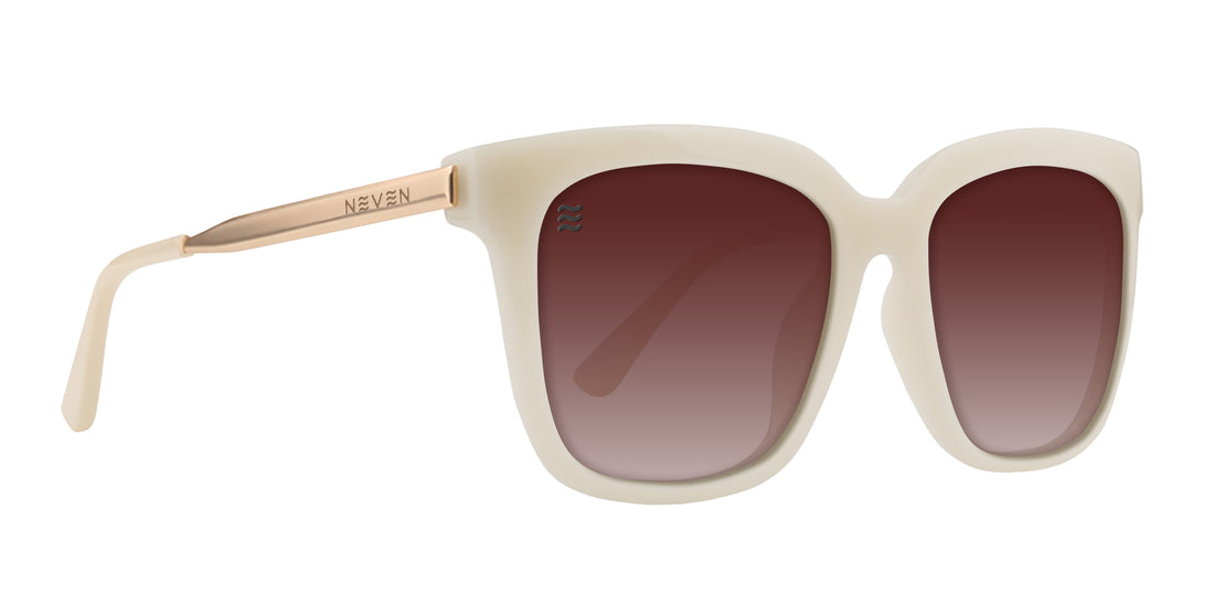 Front view of Sand Dollar Sarasota sunglasses showcasing a cream square frame and gradient brown lenses on white background