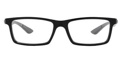 Right three-quarter view of 4/23 glasses showing black rectangular full-rim frame with clear lenses on white background