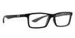 Right three-quarter view of 4/23 glasses showing black rectangular full-rim frame with clear lenses on white background