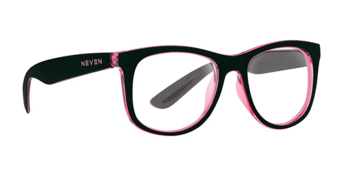 Mila black and pink rectangular prescription glasses from Neven Eyewear.