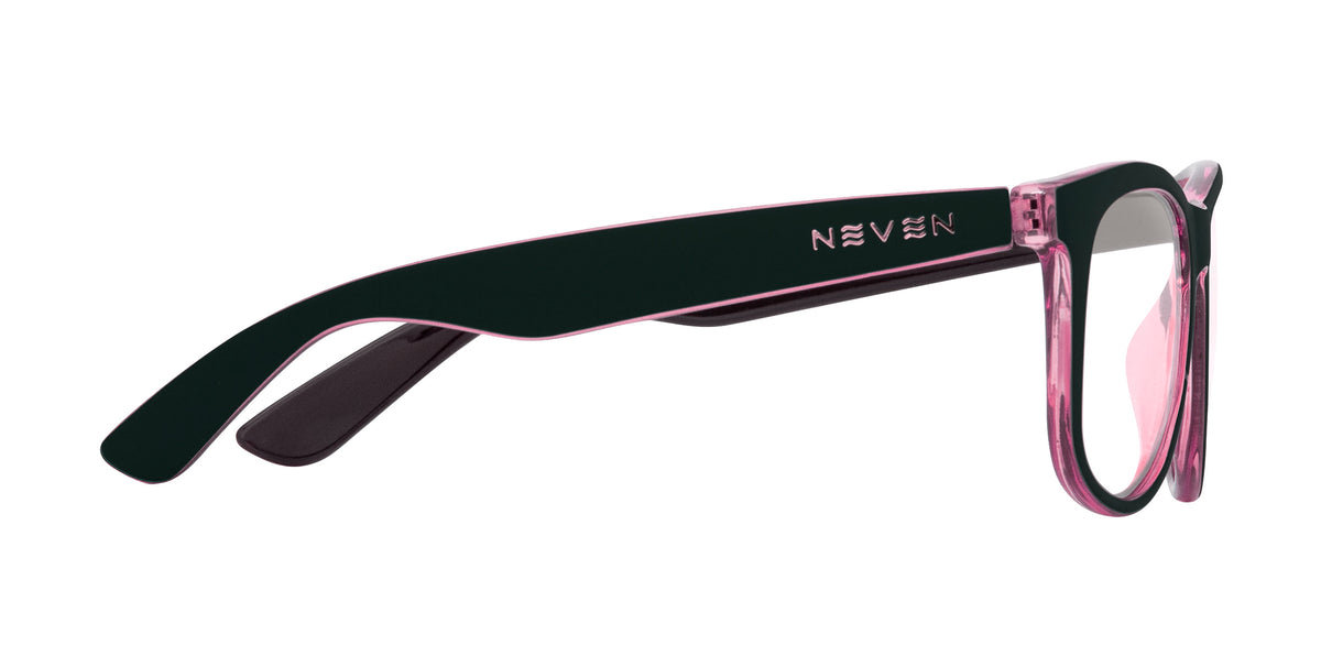 Mila black and pink rectangular prescription glasses from Neven Eyewear.