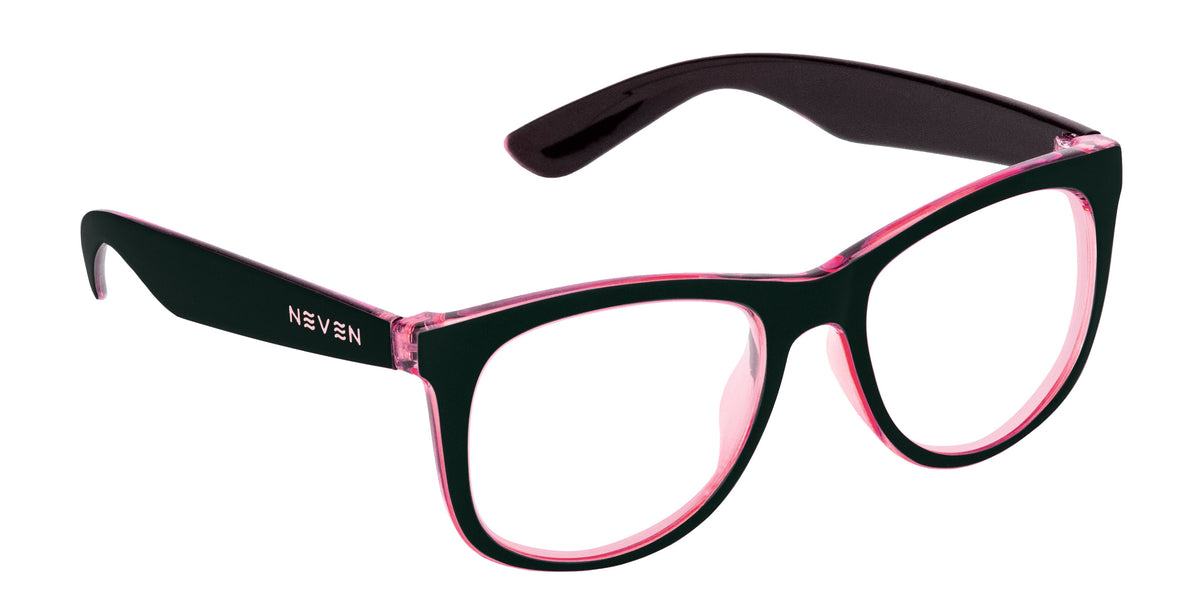 Mila black and pink rectangular prescription glasses from Neven Eyewear.