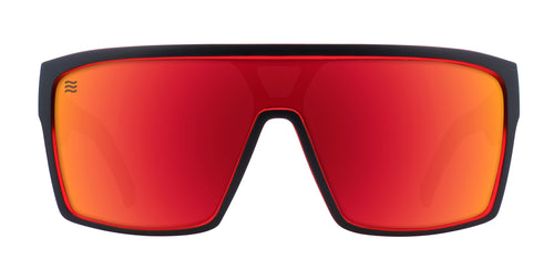 Front view of 2nd Light sunglasses with red lenses and black frame.