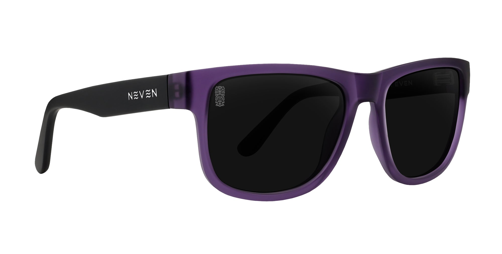 Ella Purple Wayfarer polarized sunglasses with black lenses.