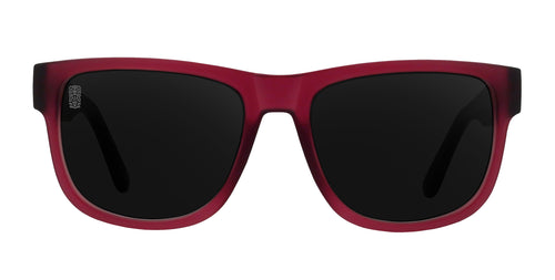 Plasma sunglasses in red frame with black lenses.