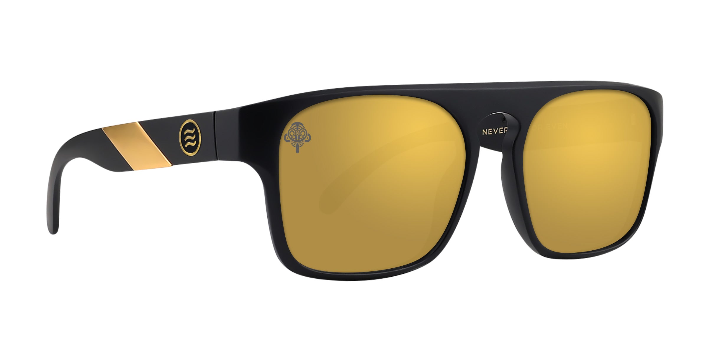 Golden Banana sunglasses with black frame and gold mirrored lenses
