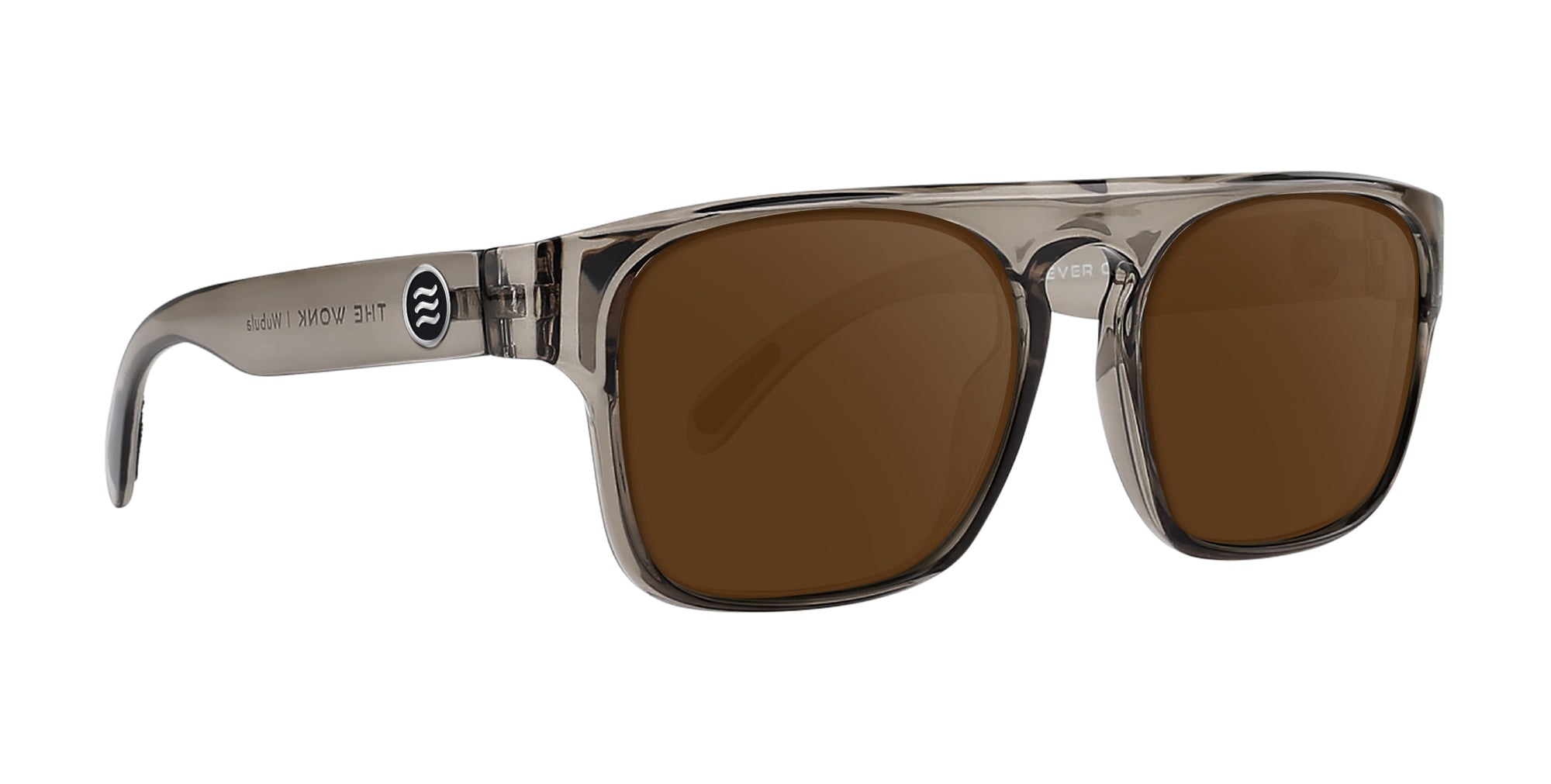 Wubula gray translucent rectangular prescription glasses with brown lenses.