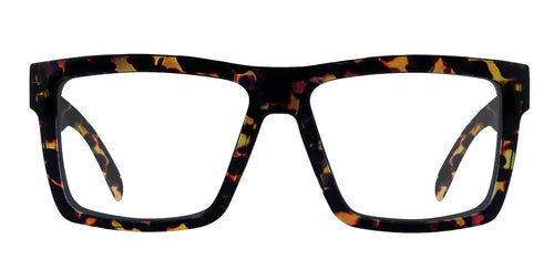 Black tortoiseshell eyeglasses on a white background
