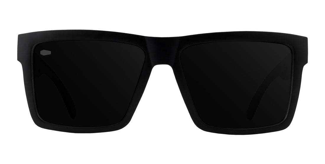 Front view of Prospector XL sunglasses showcasing black polarized lenses on a white background