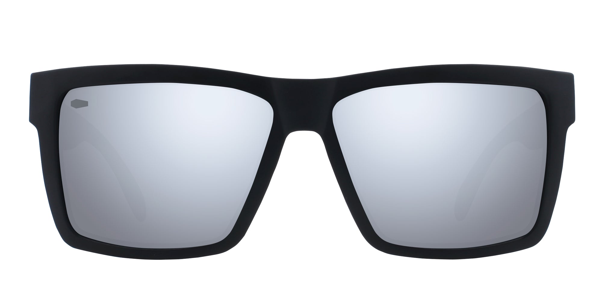 Black rectangular polarized sunglasses with silver lenses.