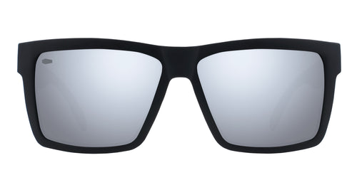 Black rectangular polarized sunglasses with silver lenses.
