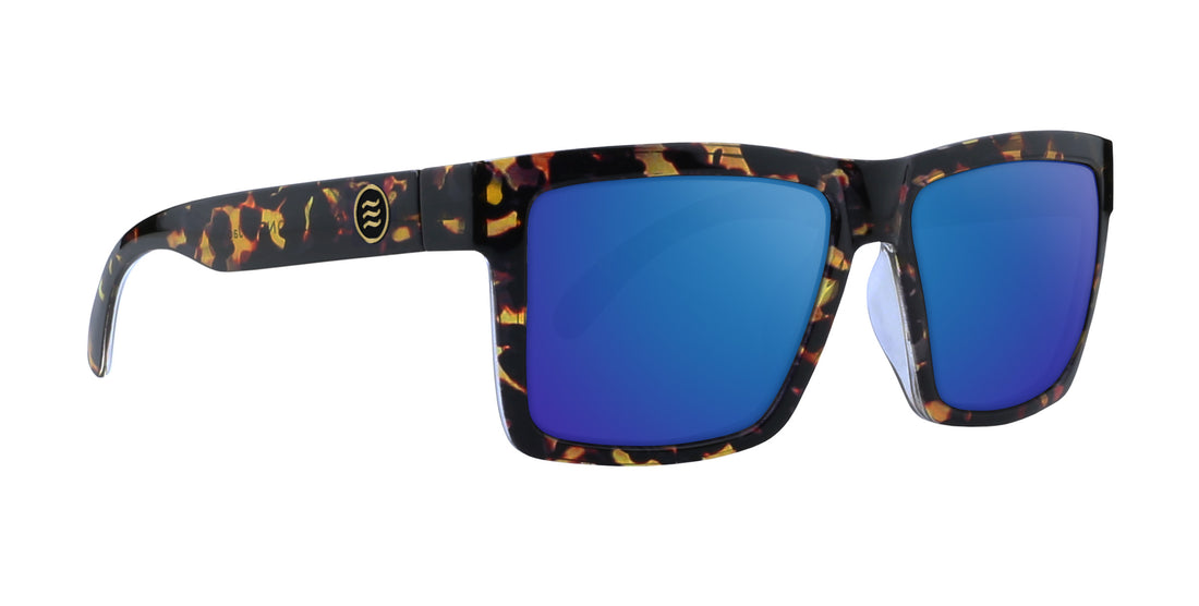 Coastal Blue sunglasses with a tortoiseshell frame with blue lenses