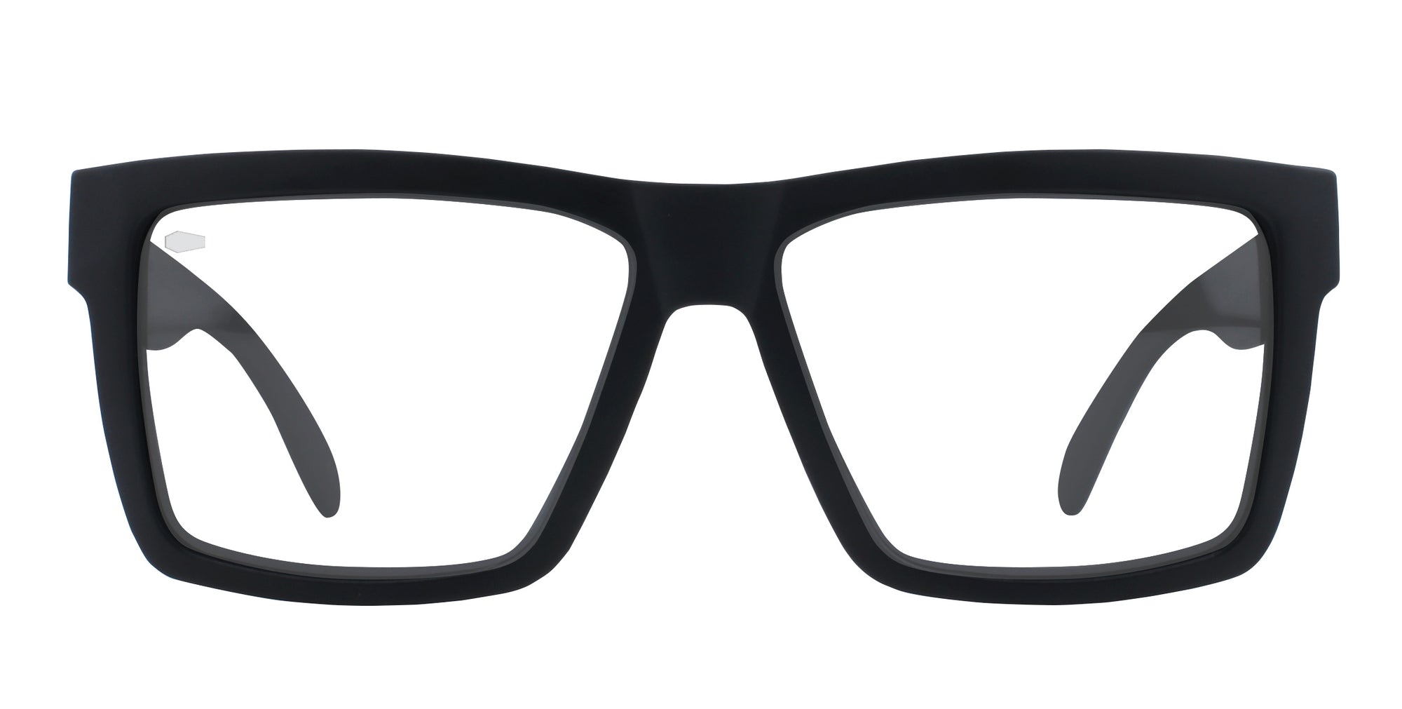 Black rectangular prescription glasses with clear lenses.