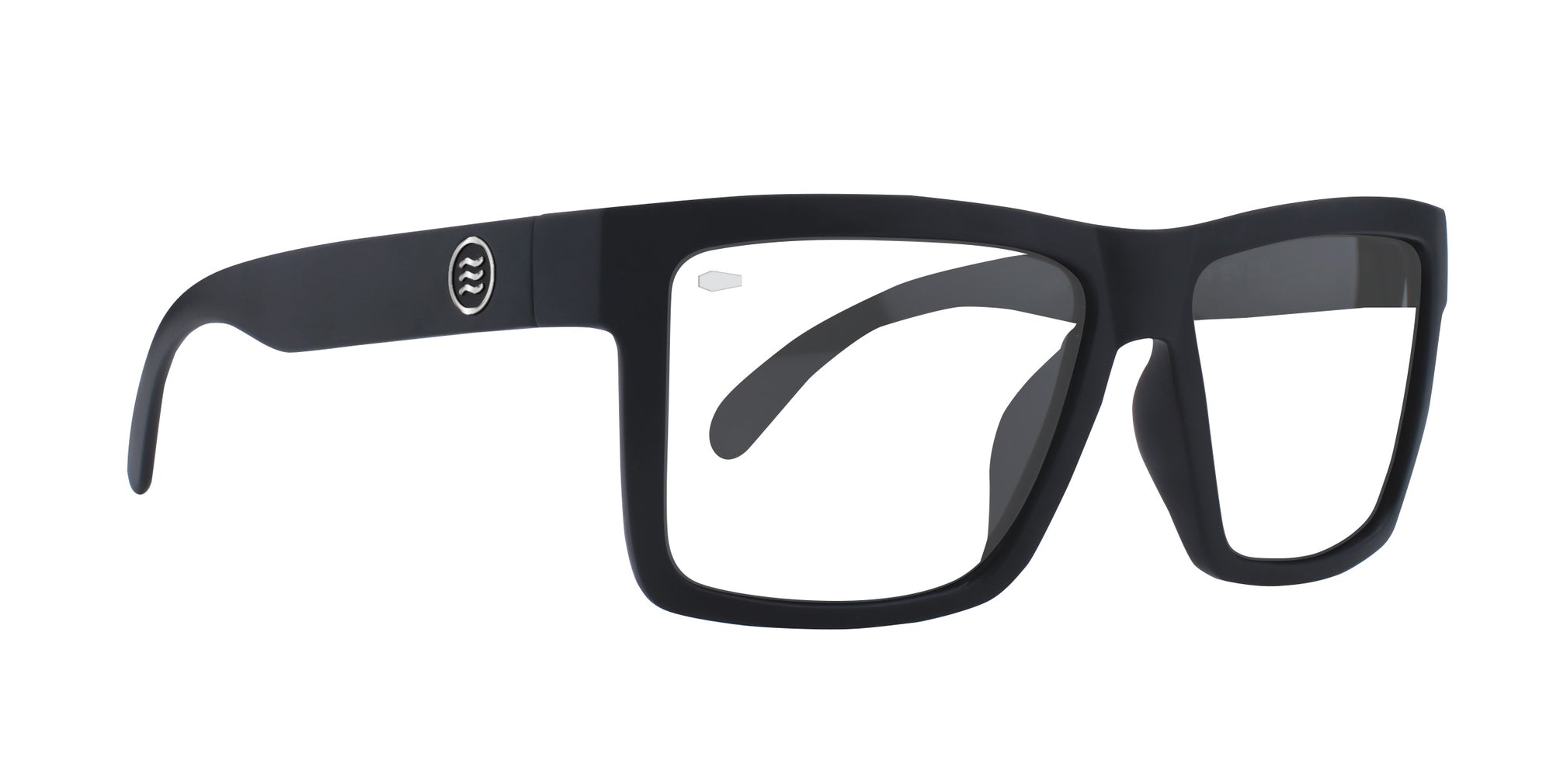 Black rectangular prescription glasses, model Malibu, with clear lenses and matte finish.