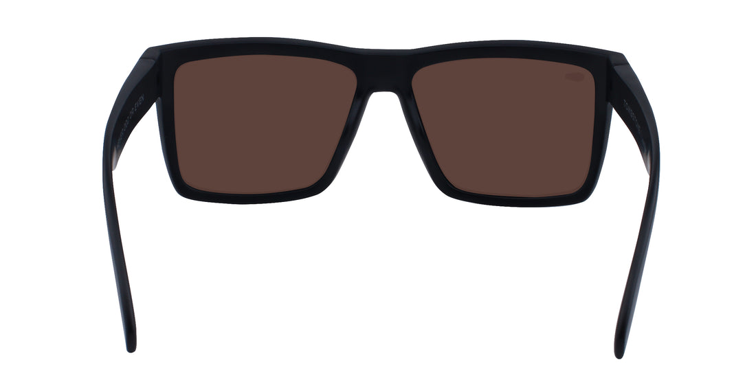 Front view of Montauk polarized sunglasses showcasing sleek black frames and blue lenses on a white background
