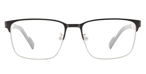 Bourney black and gunmetal rectangular prescription glasses from Neven Eyewear.