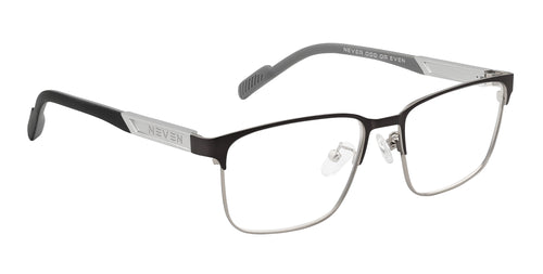 Bourney black and gunmetal rectangular prescription glasses from Neven Eyewear.