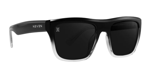 Pair name: Polaris Frame shape: rectangular Formatted alt text: Polaris Black-to-clear gradient rectangular polarized sunglasses from Neven Eyewear.